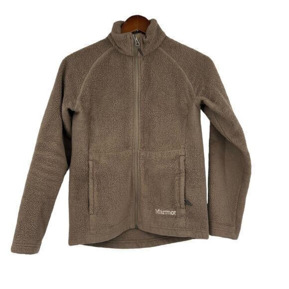 Marmot women's brown fuzzy sherpa full zip up jacket coat outdoor size small